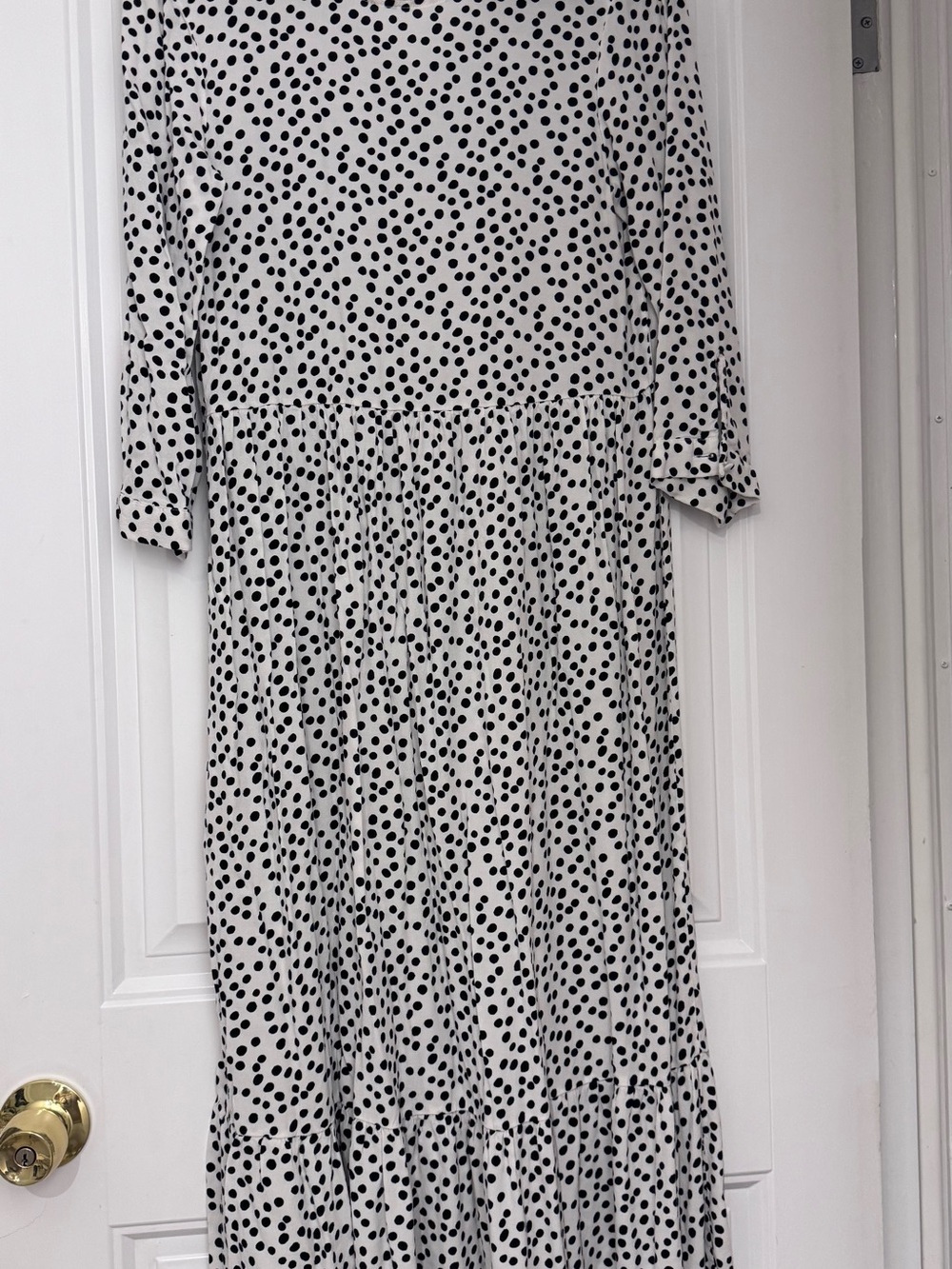 Zara White Maxi Dress with Black Polka Dots